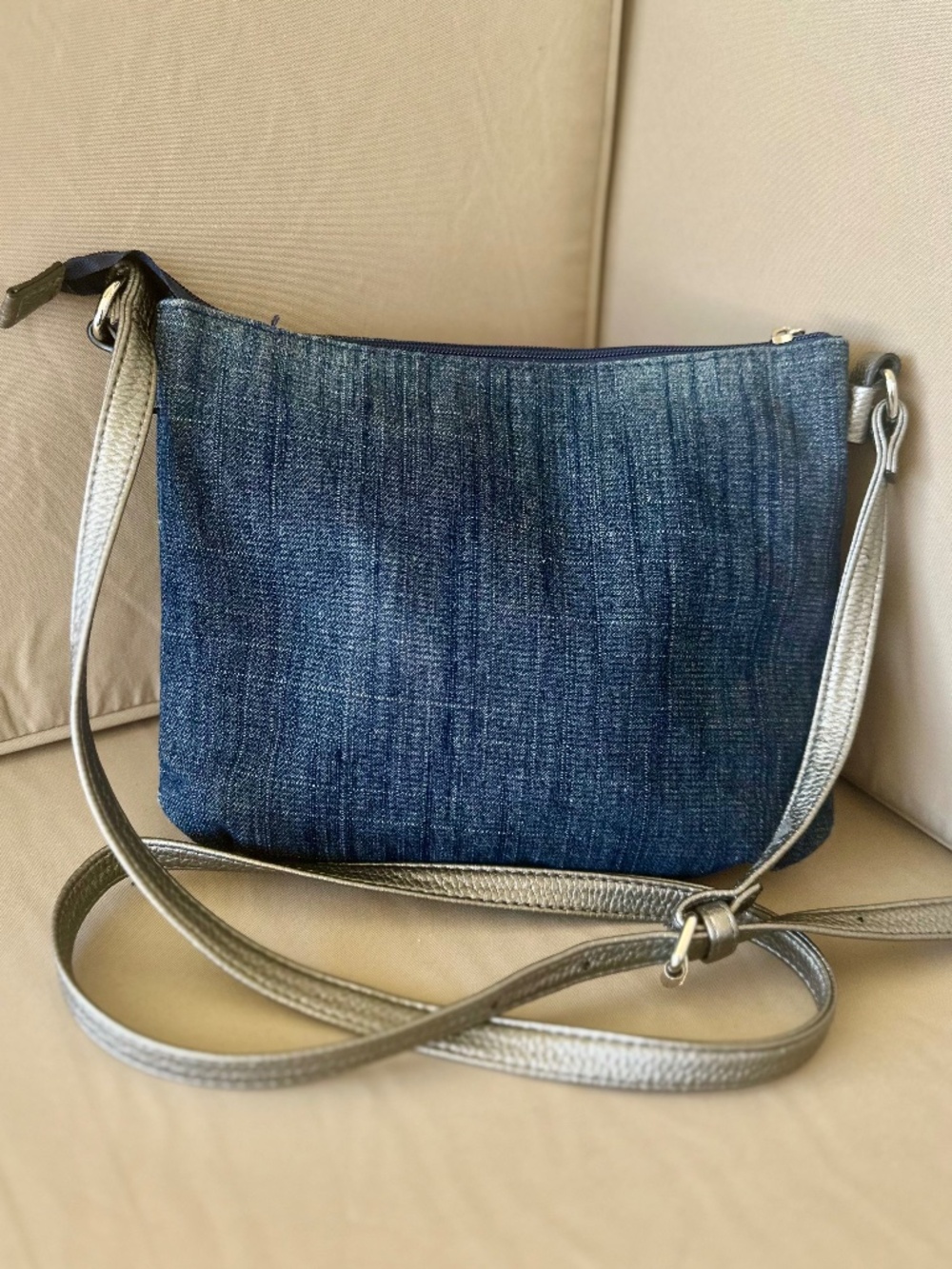 Blue Denim Rhinestone Studded Crossbody Bag - Picture 3 of 10